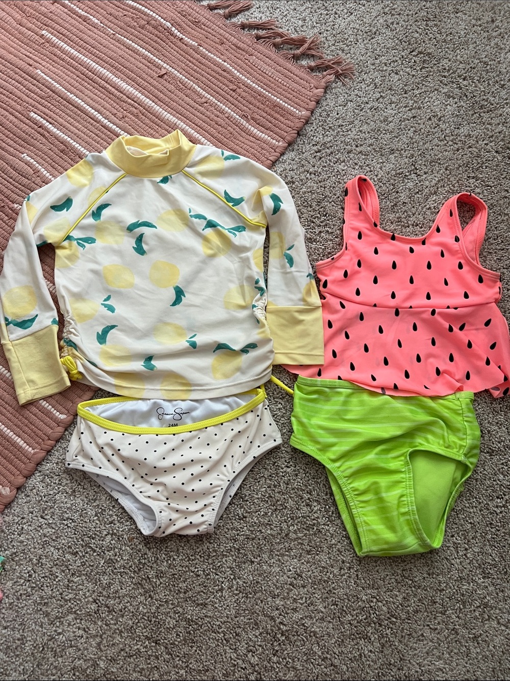Jessica Simpson Kids Yellow Lemon Rashguard with Pink Watermelon Tankini